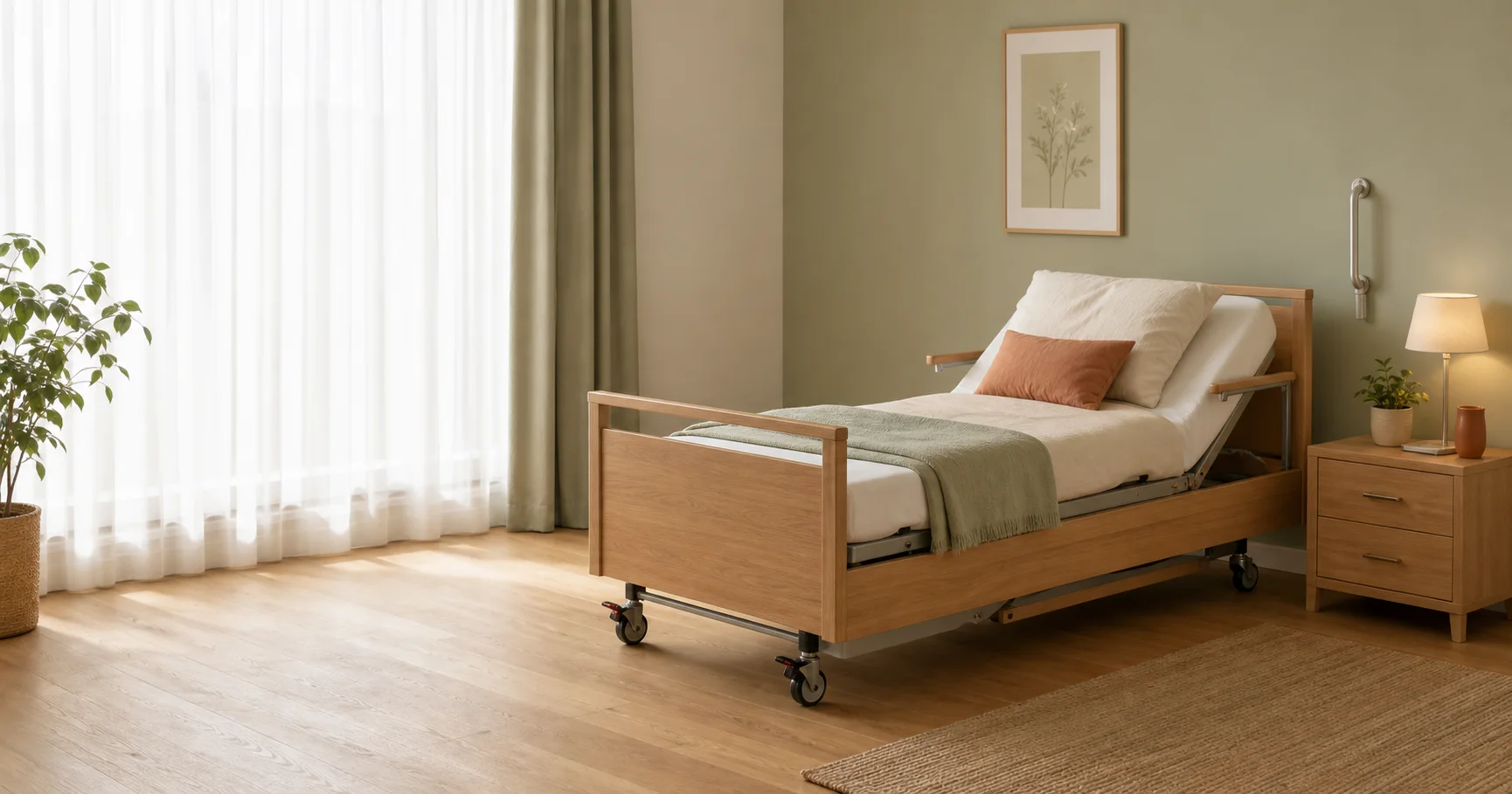 KI-generiertes Symbolbild: wohnliches Schlafzimmer mit einem verstellbaren Bett